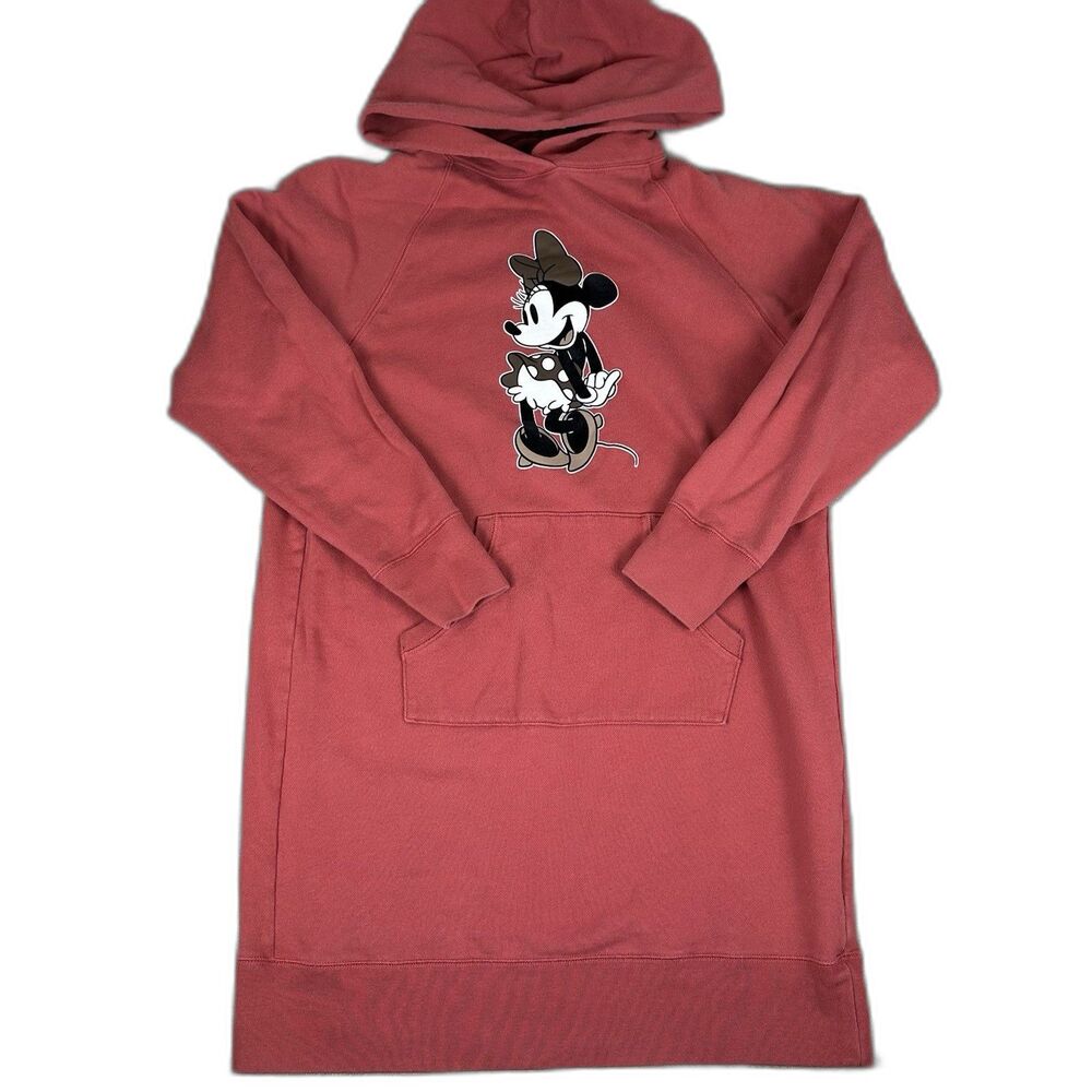 Uniqlo Disney Mickey Stands Hoodie Dress Womens M Coral Minnie Mouse Tunic Red